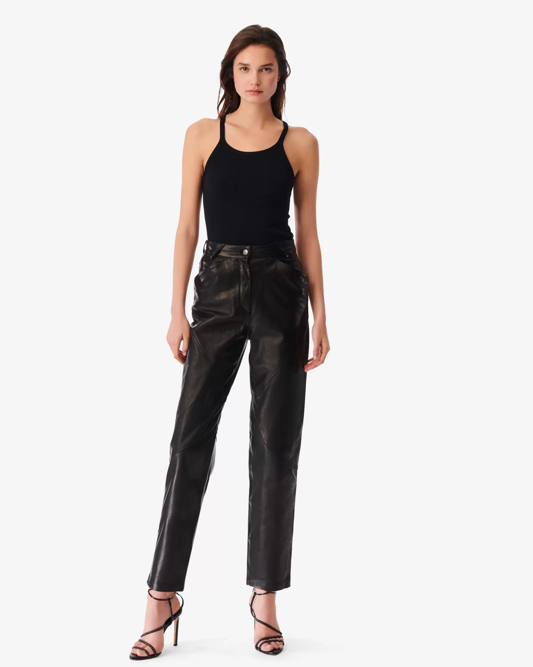 Hot Pantalon Droit En Cuir Hazel Femme Pantalons & Jeans