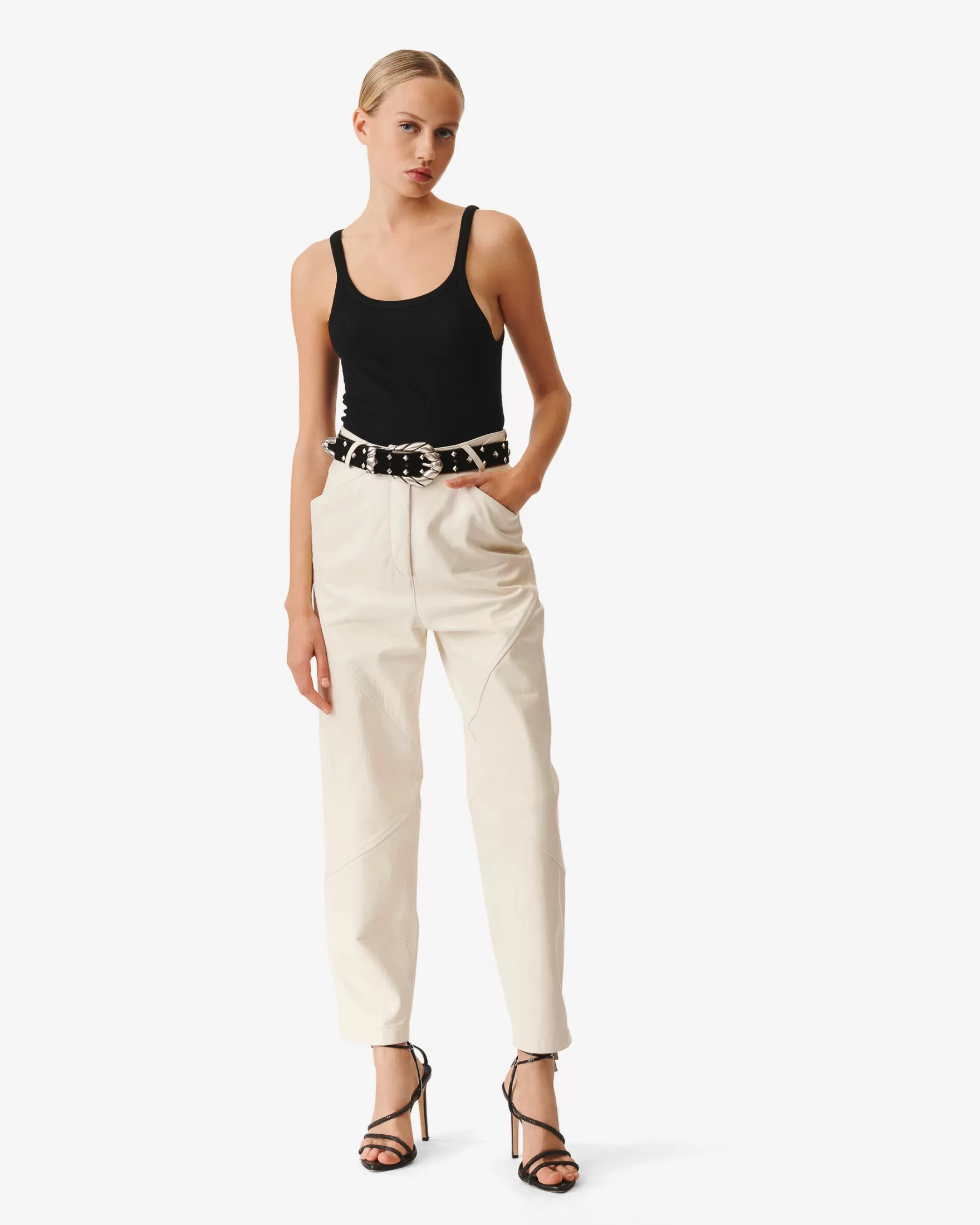 Store Pantalon Droit En Cuir Hazel Femme Pantalons & Jeans
