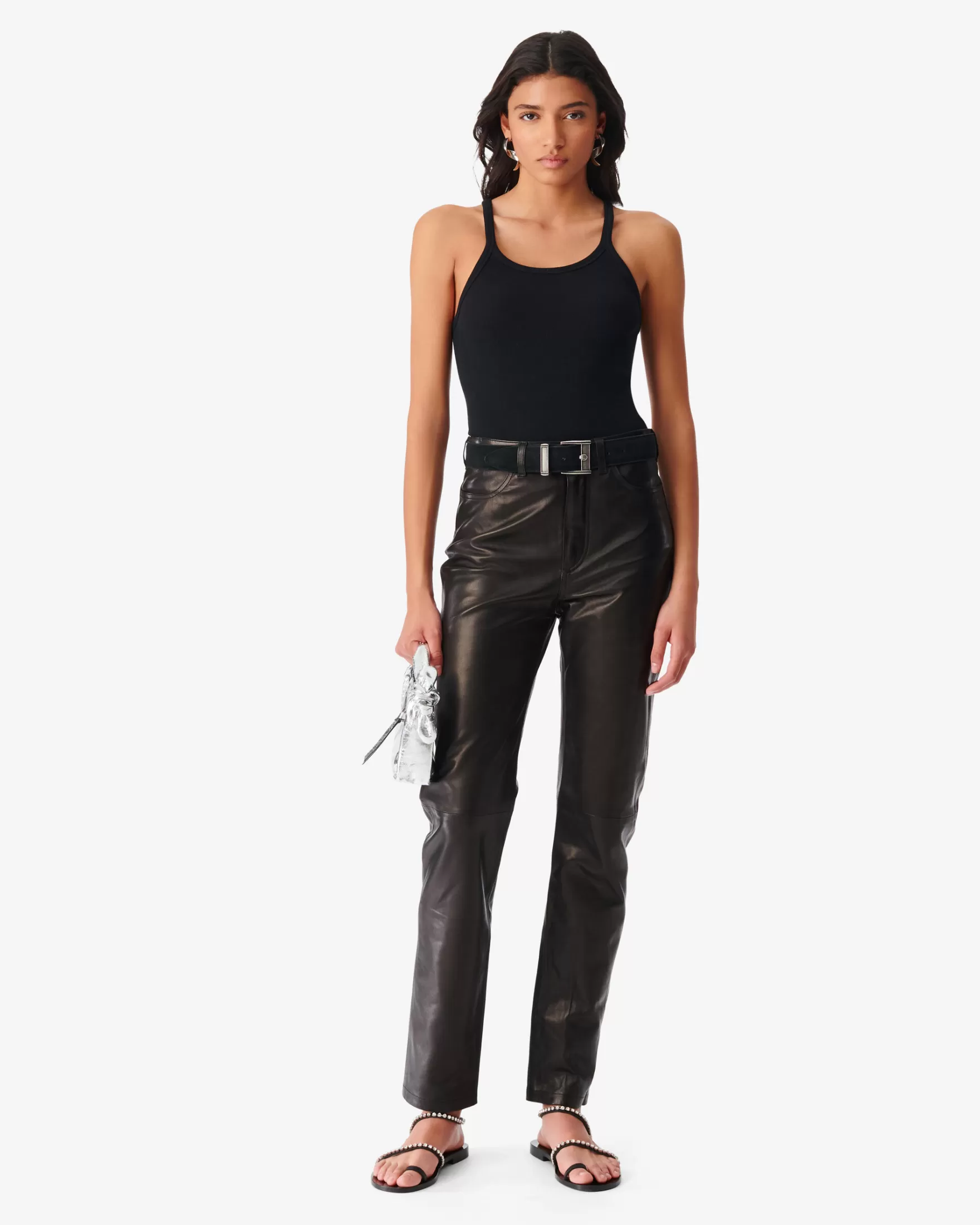 Best Pantalon Droit En Cuir Jalil Femme Pantalons