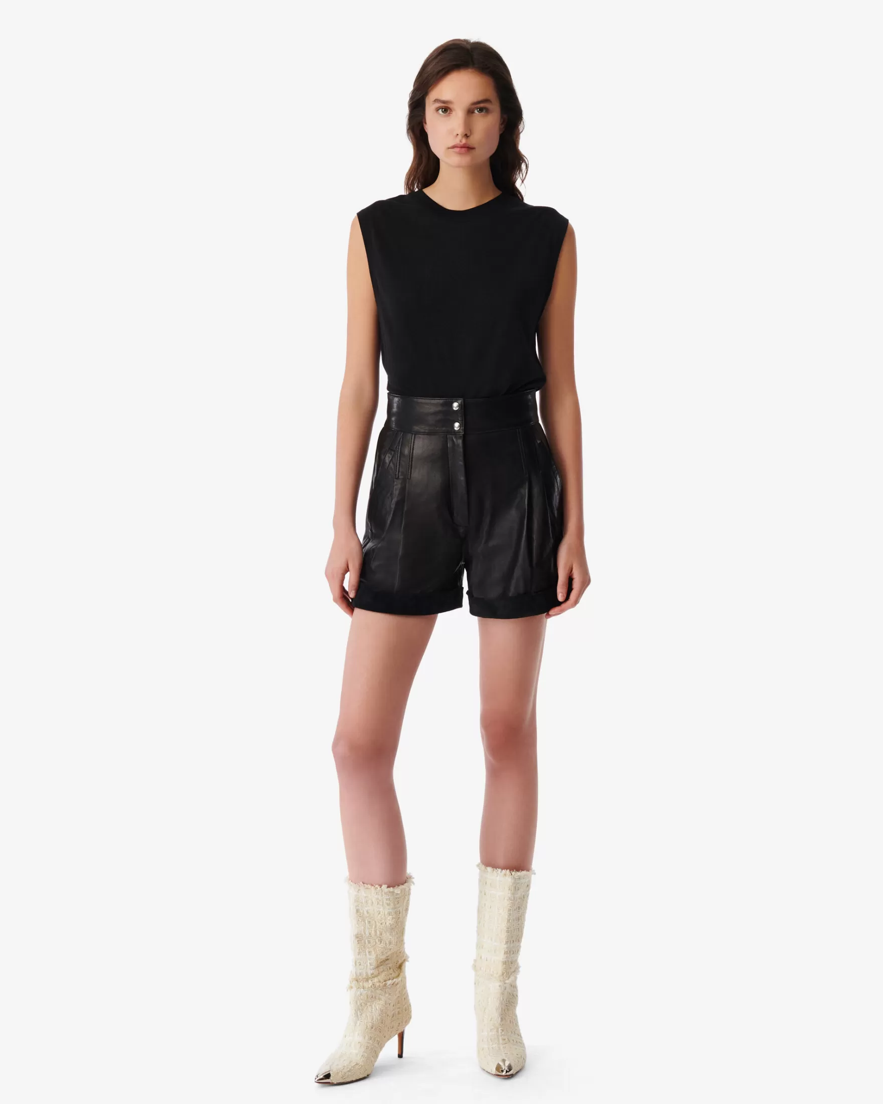 Outlet Short En Cuir A Revers Dana Femme Jupes & Shorts