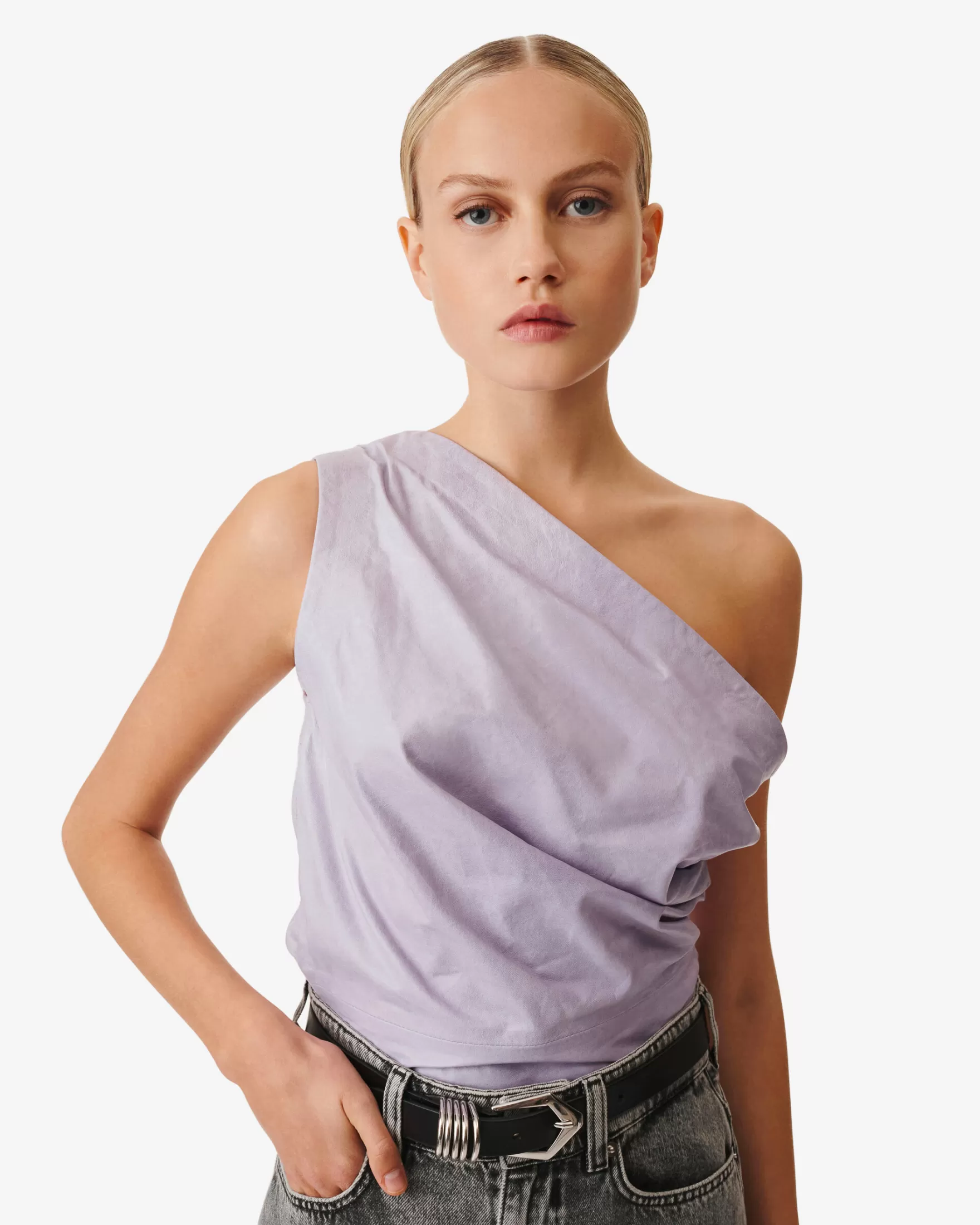 Clearance Top Asymetrique En Cuir Oana Femme Chemises & Tops