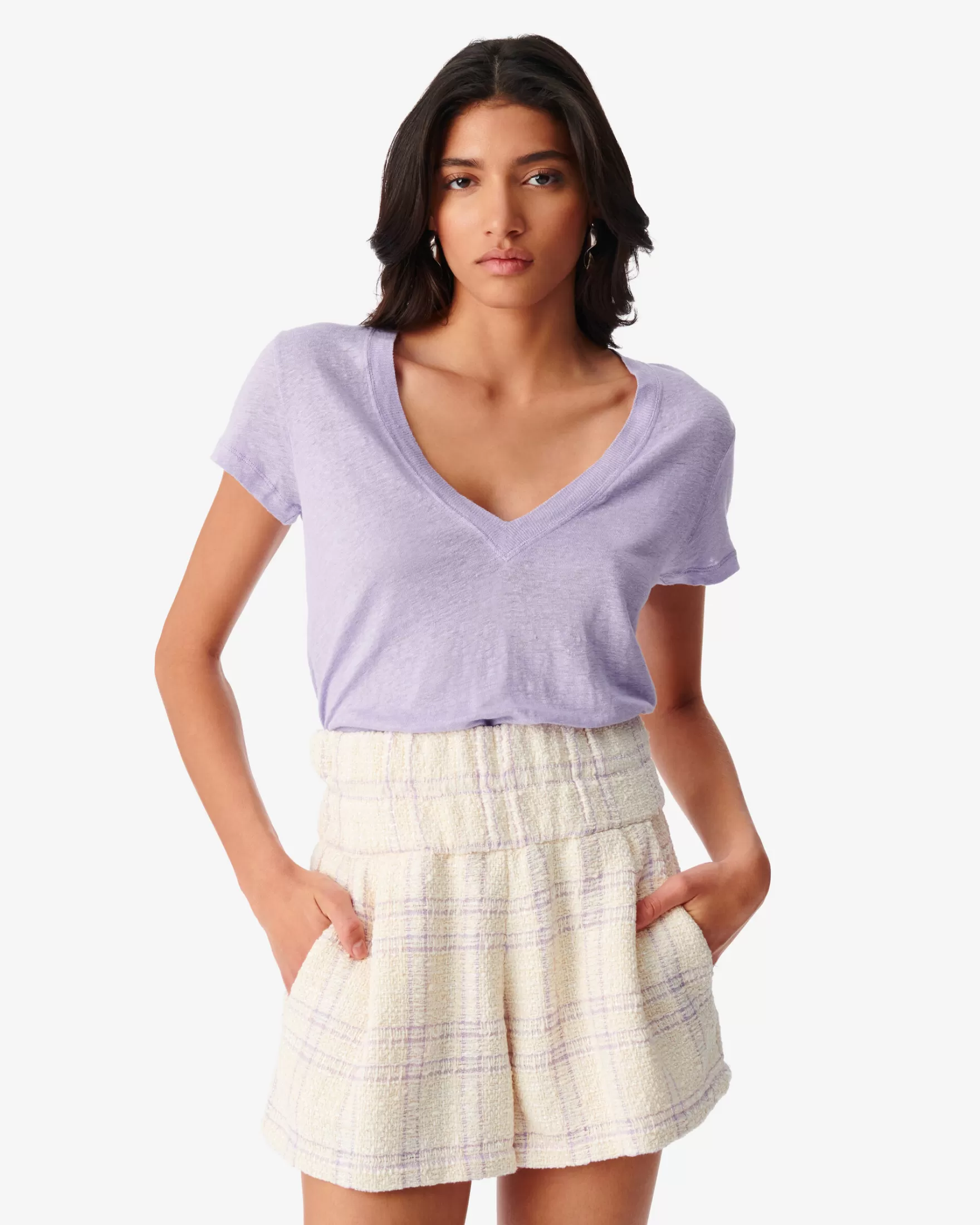 Online T-Shirt Col V En Lin Rodeo Femme T-Shirts