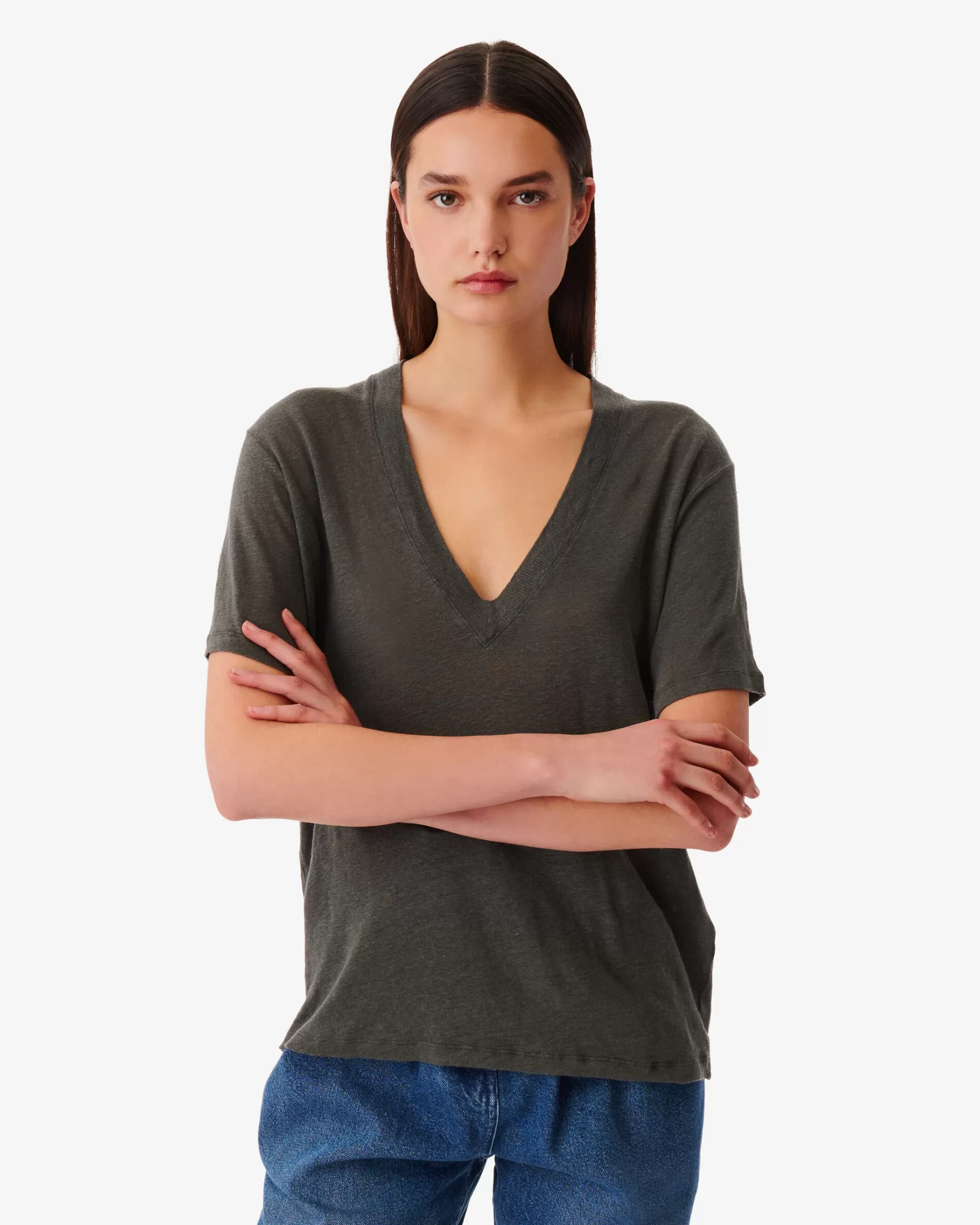 Flash Sale T-Shirt En Lin Col V Jeyla Femme T-Shirts