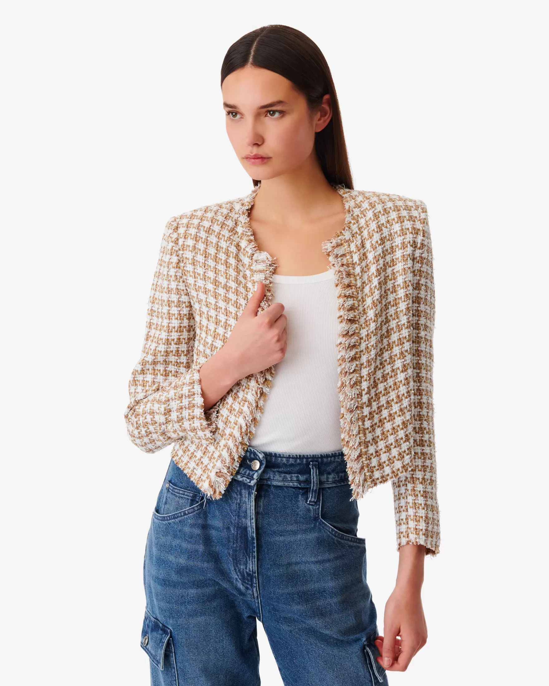 Cheap Veste Col Rond En Tweed Giovana Femme Vestes & Manteaux